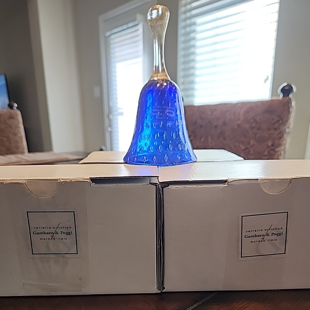 Trio of Murano Glass Bells – Gambaro & Poggi – Cobalt Blue & 24K Gold Aventurine